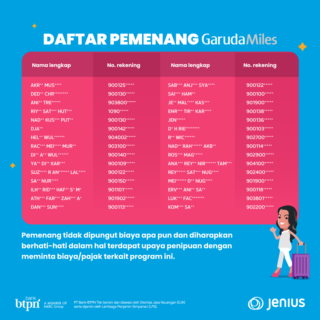 JeniusConnect's tweet photo. Penasaran siapa yang jadi pemenang hadiah utama #PUNDIJenius Vespa LX125 i-Get?

Coba cek siapa tau ada nama kamu~
Atau siapa tau kamu yang jadi pemenang terakhir untuk hadiah Garuda Miles di periode akhir ini. https://t.co/yvXpsZwgVN