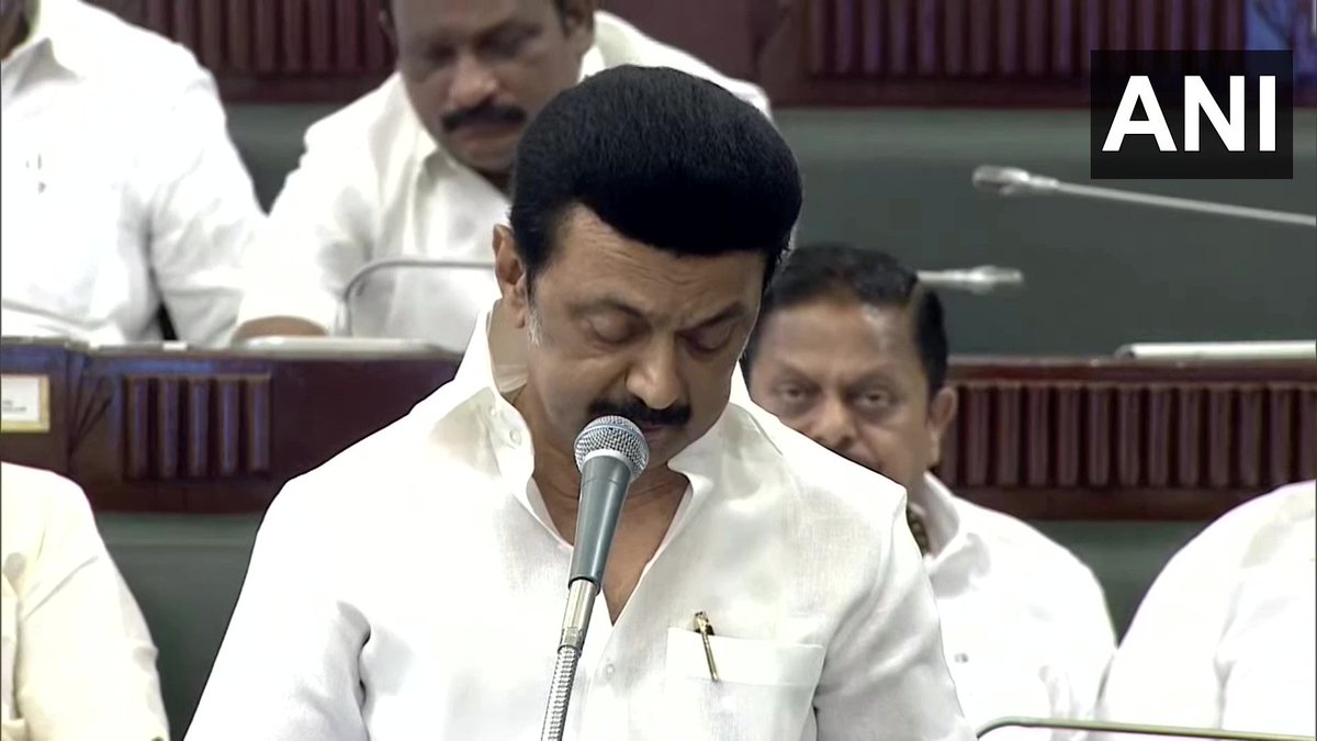 ANI's tweet photo. Tamil Nadu Chief Minister MK Stalin moved a resolution against Hindi Imposition in the State assembly 

(File Pic) https://t.co/etbqTFPWeC