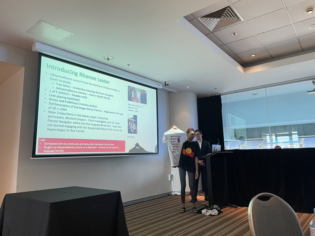 shilpa_jes's tweet photo. Telling the story through the shirts she wears - wonderful talk by #patientnavigator, reference grp member, researcher @RJLester86 from @AKction2 and @NIKTTaskforce speaking in the inaugural @cariguidelines for First Nations Kidney care @ANZSNasm #anzsnasm with @djtunnicliffe https://t.co/9SB7ECQ2aG
