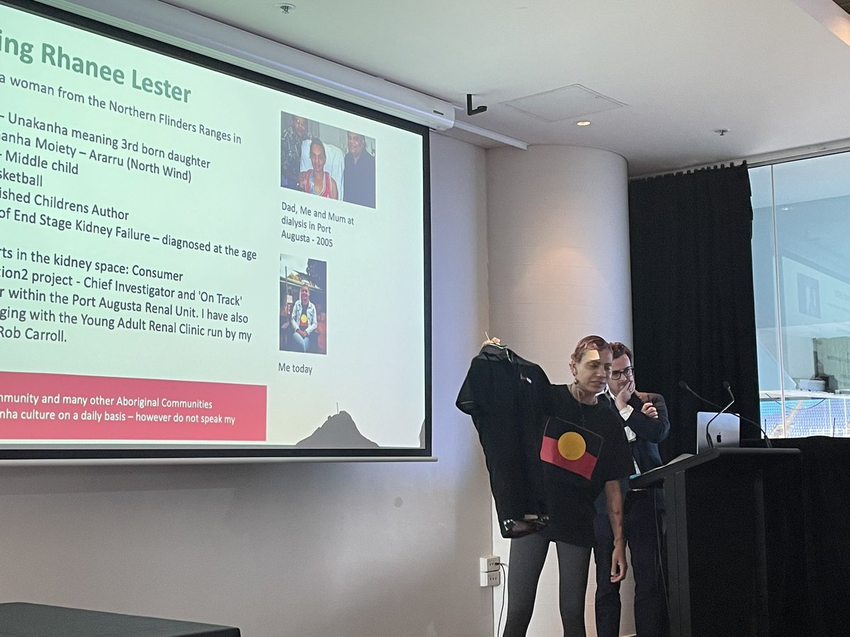 shilpa_jes's tweet photo. Telling the story through the shirts she wears - wonderful talk by #patientnavigator, reference grp member, researcher @RJLester86 from @AKction2 and @NIKTTaskforce speaking in the inaugural @cariguidelines for First Nations Kidney care @ANZSNasm #anzsnasm with @djtunnicliffe https://t.co/9SB7ECQ2aG
