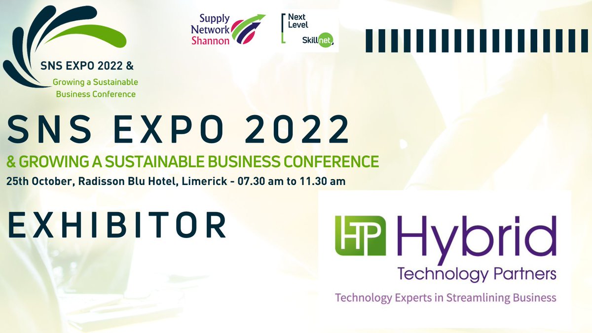 Next Level Skillnet (@nextlskillnet) on Twitter photo We are delighted to confirm <a href="/HybridTP/">hybridtp</a> 
will be exhibiting at the upcoming SNS Expo 2022 & Growing a Sustainable Business Conference being held on 25th October
Register today via Eventbrite bit.ly/3S5pBG3
#SNSExpo2022 #business #sustainable We are delighted to confirm <a href="/HybridTP/">hybridtp</a> 
will be exhibiting at the upcoming SNS Expo 2022 & Growing a Sustainable Business Conference being held on 25th October
Register today via Eventbrite bit.ly/3S5pBG3
#SNSExpo2022 #business #sustainable