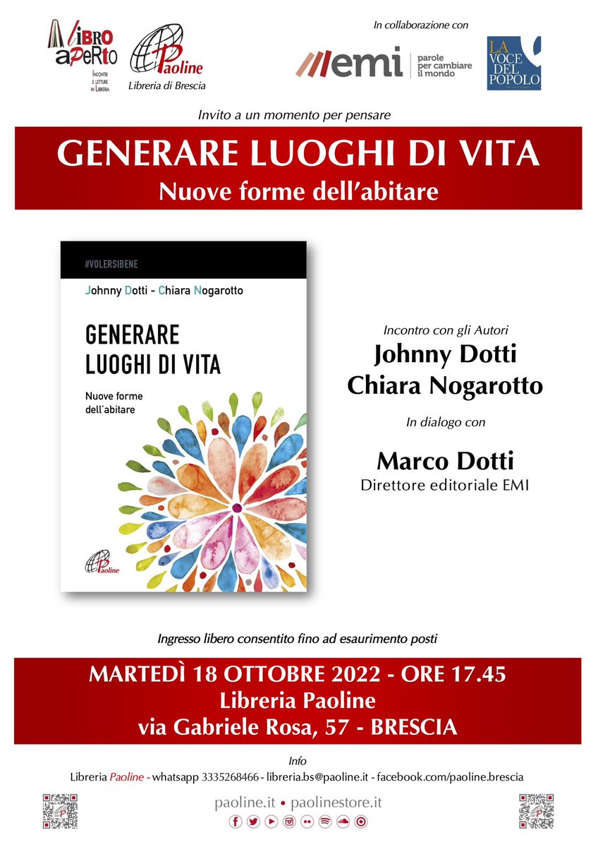 eone_abitare's tweet photo. Oggi e domani doppio appuntamento con l'abitare #generativo nel Bresciano 📖

📍 #Brescia #Montichiari 
@dottilombardia | @oilforbook | #Paoline | @EMI_libri https://t.co/NQehC6Enzm