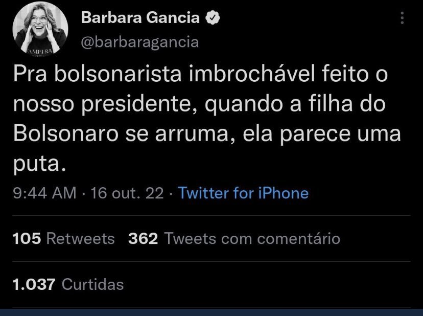 fellipebambam's tweet photo. Jornalista Militante e Esquerdista, Barbara Gancia ataca filha de Bolsonaro de 11 anos: “Parece uma puta”. No domingo (16), a jornalista Barbara Gancia, fez uma publicação com ataque à Laura, 11 anos, filha do  presidente Jair Bolsonaro com a primeira-dama Michelle Bolsonaro. https://t.co/fi2WRv0H9v