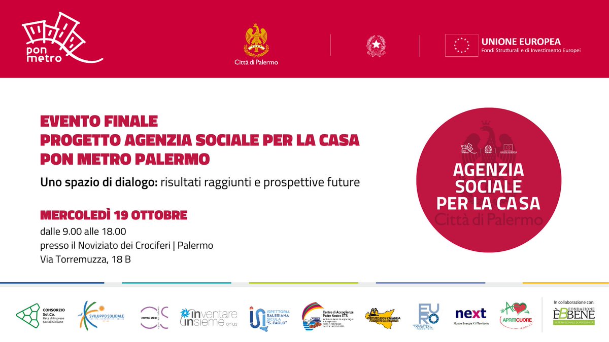 Domani a #palermo si tirano le somme del progetto #agenziasocialeperlacasa ➡️bit.ly/eventofinaleag… #politicheabitative <a href="/robertolagalla/">Roberto Lagalla</a> <a href="/mauriziocarta/">Maurizio Carta</a>