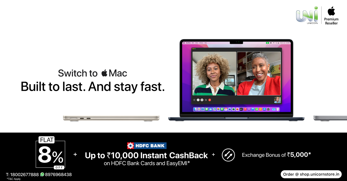 UnicornAPR's tweet photo. Experience the best of both worlds: Durability & Performance. Switch to Mac now & get up to ₹10,000 Instant CashBack on HDFC Bank Cards @ Unicorn Store, Apple Premium Reseller.
Buy Now: https://t.co/0wKAx2rbrB
Call:18002677888
*T&C apply
#Unicorn #APR #Apple #SwitchToMac https://t.co/t7t0BJEFw8