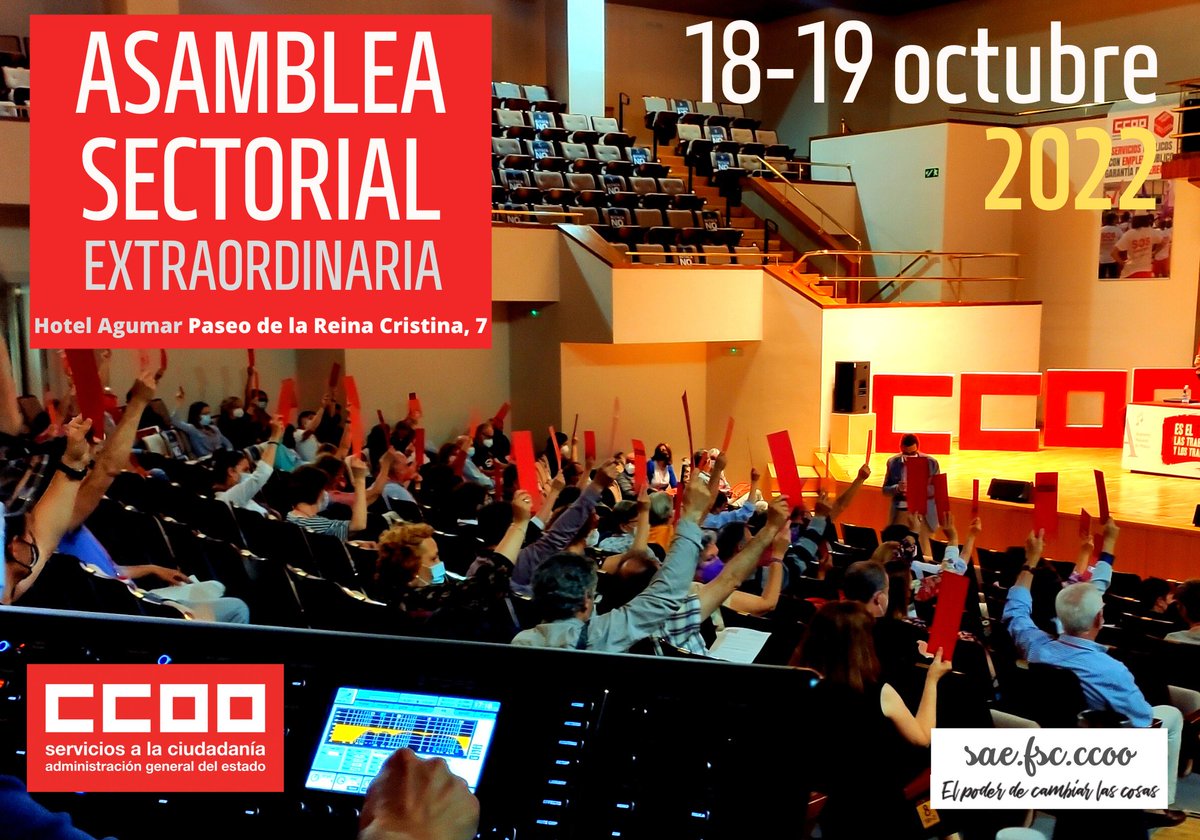 Asamblea Sectorial extraordinaria de CCOO en la Administración General del Estado. 18-19 octubre en Madrid.