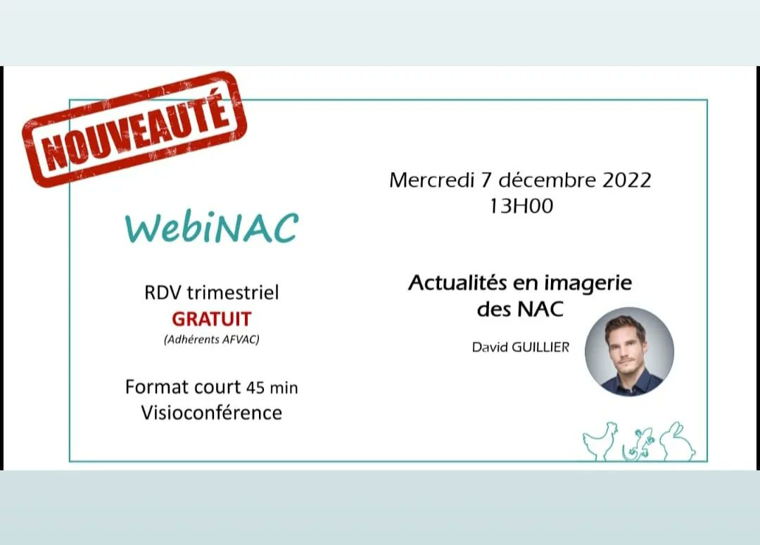 Notre nouveau p'tit rendez vous, 30 min de webconférence tous les trimestres aux côtés de boardés et vétérinaires exclusifs NACs. Réservez nous votre 1er mercredi à chaque saison ! 🌿☀️🍁❄️ 
Merci David d'ouvrir le bal !
#webinac #formationcontinue