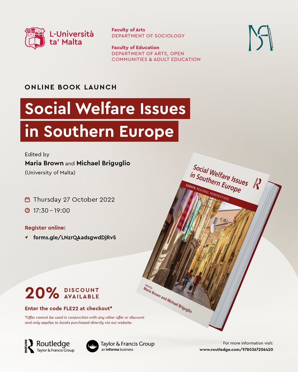 MariaBrown1919's tweet photo. Finally! Officially launching! 
Register here to participate: https://t.co/UbfOvnvcwj
#Social_Welfare_Issues_in_Southern_Europe
@UMmalta @MaltaSociology @routledgebooks https://t.co/6cwlibxbmS