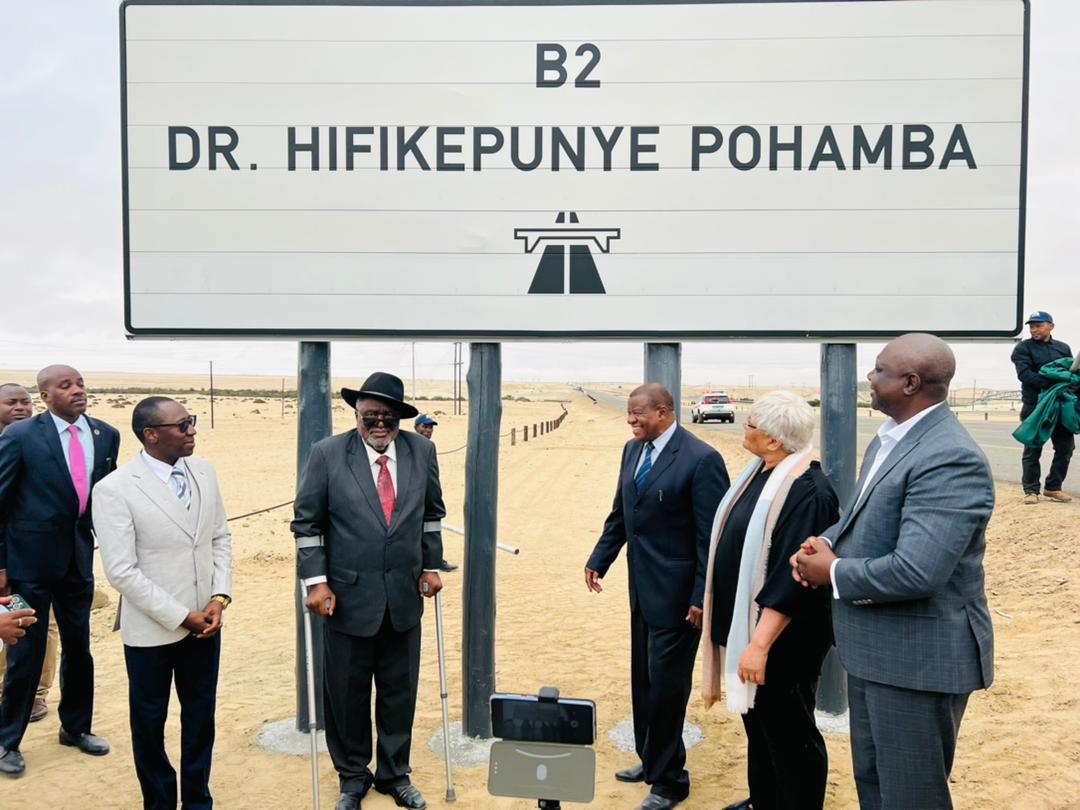 GovernorErongo's tweet photo. The Governor of Erongo Region Hon Neville Andre was honored to welcome our second President and Liberation Struggle Icon to the Region of Excellence to the renaming of the MR44 to Dr Hifikepunye Pohamba Road which connects Walvis Bay and Swakopmund and runs behind Dune 7. https://t.co/pF2N6xlRcT