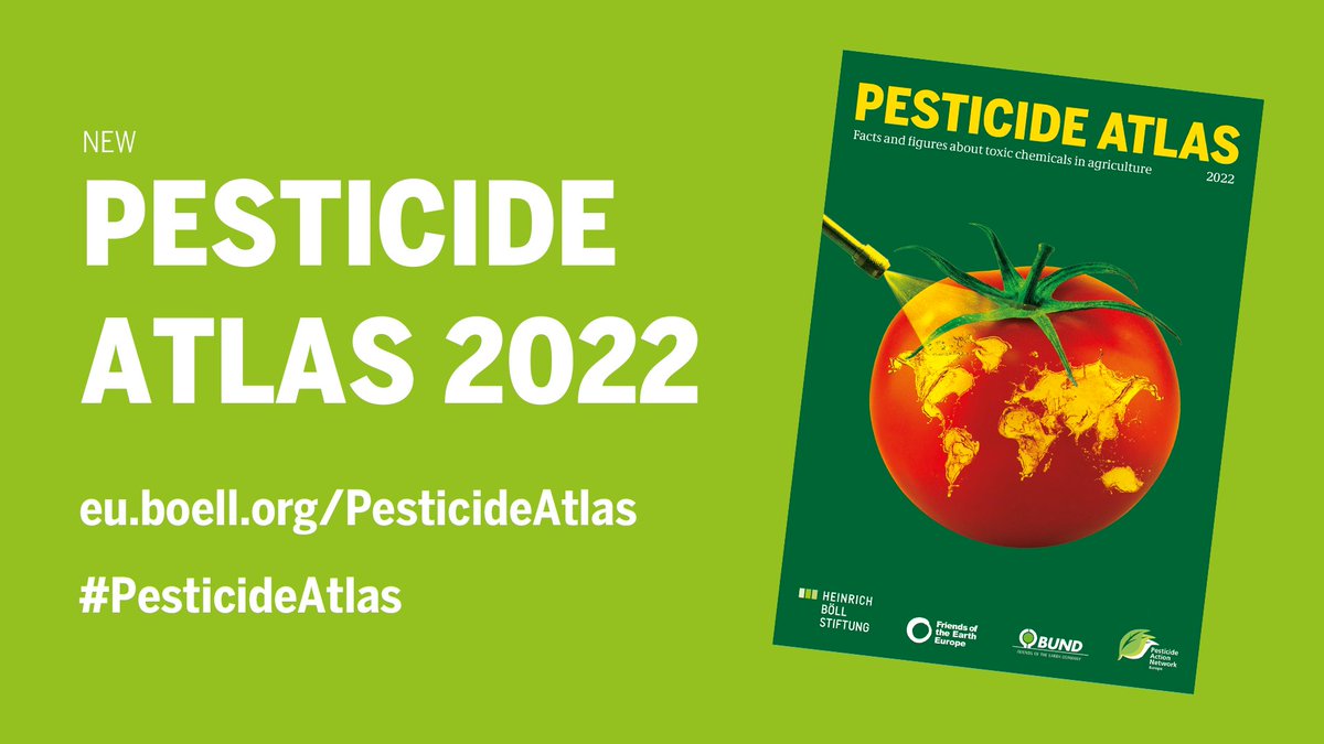 🟢 Just published! 🆕 #PesticideAtlas 2022: Facts &amp; figures about toxic #chemicals in #agriculture ➡️ eu.boell.org/PesticideAtlas 🧪☠️🚜🌱

🙋🏽‍♀️ Launch 25/10 in Brussels  calendar.boell.de/en/pesticide-a…

<a href="/BoellStiftung/">Heinrich-Böll-Stiftung</a> <a href="/foeeurope/">Friends of the Earth Europe🌍</a> <a href="/EuropePAN/">PAN Europe</a> <a href="/bund_net/">BUND</a> #Pesticides #EUFarm2Fork <a href="/Food_EU/">EU Food Safety - #EUFarm2Fork</a> <a href="/EFSA_EU/">EFSA</a>
