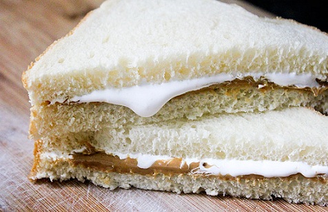 RegionalUSFood's tweet photo. Fluffernutter (Massachusetts) –– peanut butter and marshmallow creme on white bread https://t.co/U1Faf9Jeoo