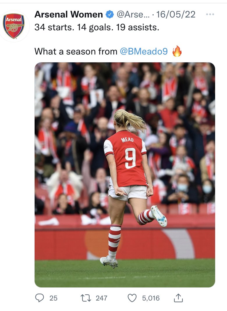 So happy for Mead the recognition and appreciation she is receiving she deserves the world a true inspiration when things were difficult for her Personally she was smiling and smashing Goals and assisting ❤️🤍💪🏻