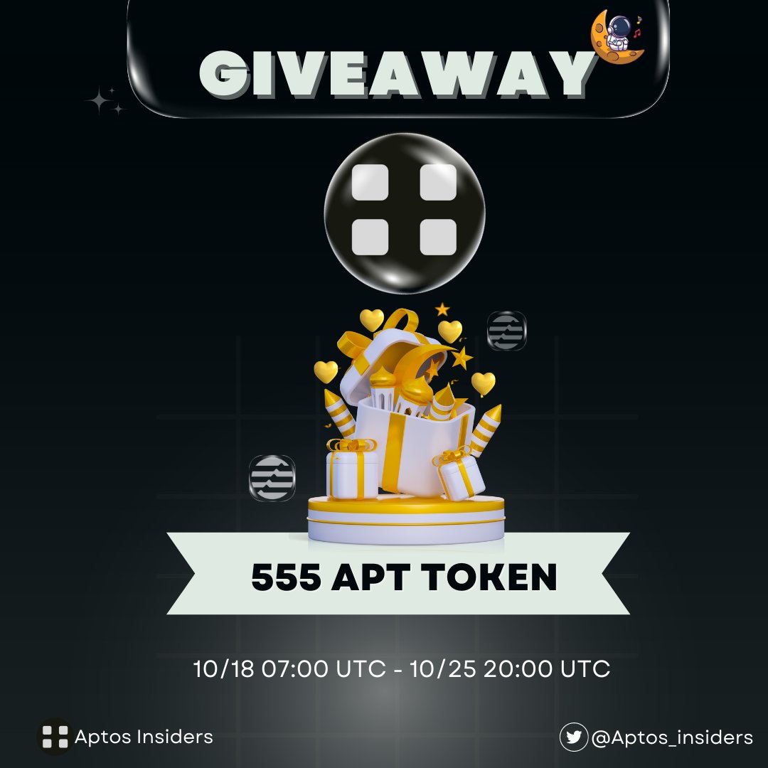 Aptos Insiders (@aptos_insiders) on Twitter photo CONGRATULATION <a href="/AptosLabs/">Aptos Labs</a> MAINNET IS LIVE😍
🎁 Giveaway 555 $APT Token Mainnet
👉To win
1⃣ Follow <a href="/Aptos_insiders/">Aptos Insiders</a>
2⃣ Like, Retweet & Tag 5 friends
3⃣ Join discord.gg/vjwuckFzqc
4⃣ Join Telegram: t.me/Aptos_insiders & comment proof in group t.me/Aptos_insiders…
#Aptos CONGRATULATION <a href="/AptosLabs/">Aptos Labs</a> MAINNET IS LIVE😍
🎁 Giveaway 555 $APT Token Mainnet
👉To win
1⃣ Follow <a href="/Aptos_insiders/">Aptos Insiders</a>
2⃣ Like, Retweet & Tag 5 friends
3⃣ Join discord.gg/vjwuckFzqc
4⃣ Join Telegram: t.me/Aptos_insiders & comment proof in group t.me/Aptos_insiders…
#Aptos