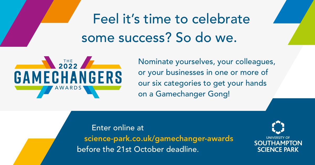 This year we are hosting our first Gamechanger Awards! From your Shooting Star to your Sustainability Superhero, click here to enter: ow.ly/Aamp50LbUnz Be quick entries close on the 21st of October 2022! #southamptonsciencepark #sciencepark #gamechangerawards #awards