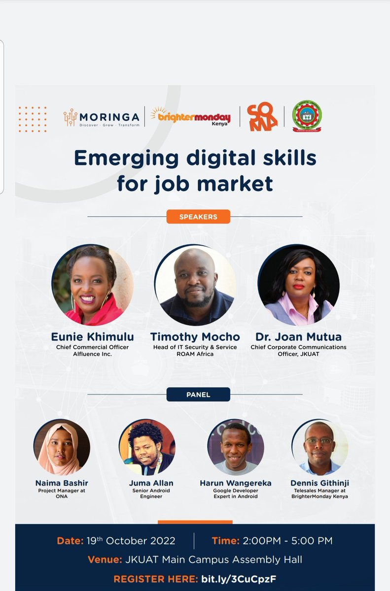 We will be at @DiscoverJKUAT tomorrow for a Digitalk with @BrighterMonKE @moringaschool . See you at 2:00PM