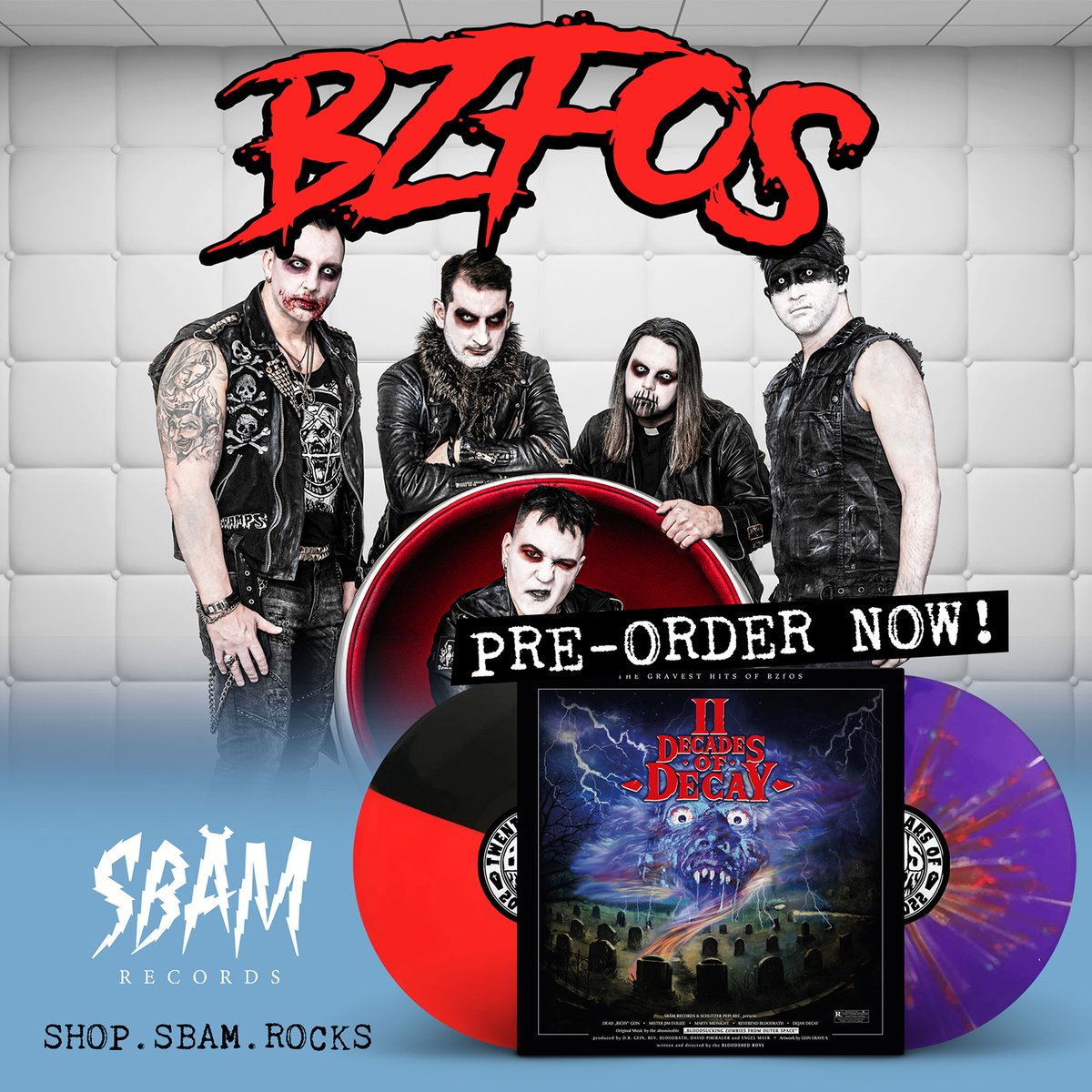 sbamrocks's tweet photo. time for spooky season! 🧟 fittingly, the pre-order for the greatest hits record of the @BZfOS starts today!
go check it out!🤘
https://t.co/wAq6Qztjz9
#horrorpunk #greatesthits #punkrock #bzfos #sbäm #sbämrecords https://t.co/Rg1v8J5mdF