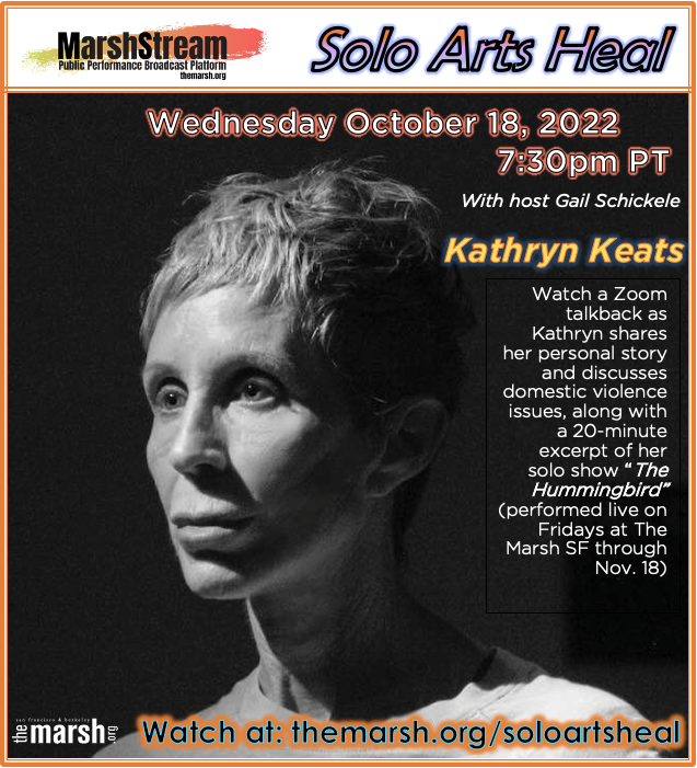 ILoveTheMarsh's tweet photo. Watch #SoloArtsHeal —THE HUMMINGBIRD's @KathrynKeats performs an excerpt from the show & talks w/ host Gail Schickele—WED. 10/19, 7:30pm PT. Watch on #MarshStream at: https://t.co/Ld8D4eN2Mw
THE HUMMINGBIRD full show plays Fri 10/21 (thru 11/18)— tix at: https://t.co/fDQ86HDh8N https://t.co/59glmJ2UUN