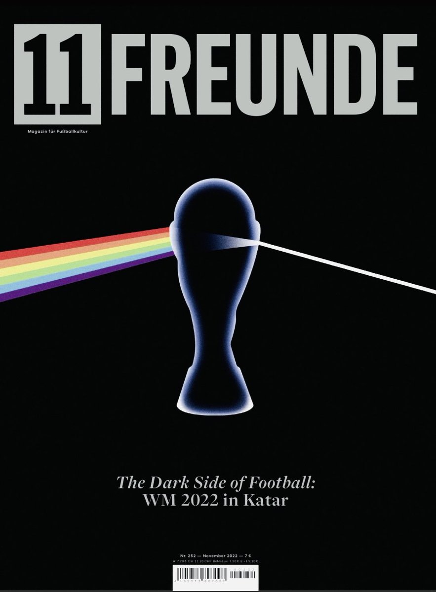 This is the cover of German football magazine @11Freunde_de's special #Qatar2022 issue. Strong. Via @philippkoester