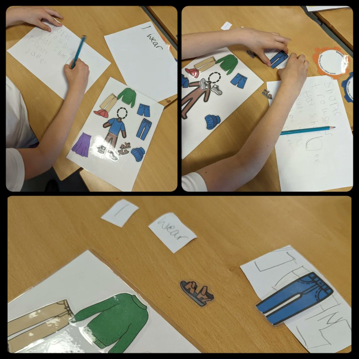 Communi_con's tweet image. For this predictable chart writing activity we wrote about what we might wear when it's raining. We read a Tarheel book about the rain beforehand and used a variety of materials to describe our choices. #aac #literacyforall #predictablechartwriting #Boardmaker
