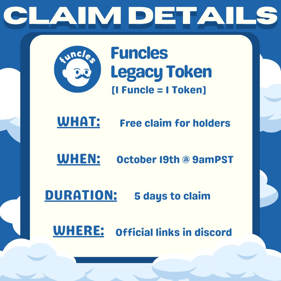funclesnft's tweet photo. Snapshotted wallets will be able to claim their legacy token(s) in 1 day. 

The adventure awaits... https://t.co/6Hg1HSCw5q