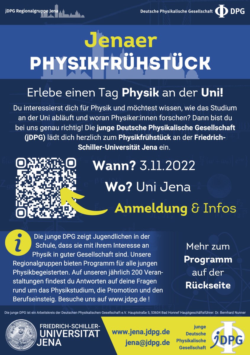 mint_jena's tweet photo. Appetit auf #Physik? Das Jenaer Physikfrühstück  am 3.11.2022 @UniJena für physikbegeisterte Schüler:innen. Euch erwartet ein #Frühstück mit Studierenden &amp; Wissenschaftler:innen, Laborführungen, #Experimente zum Selbermachen und vieles mehr. https://t.co/hKiQAk6HsL https://t.co/7NMHXMHhNd