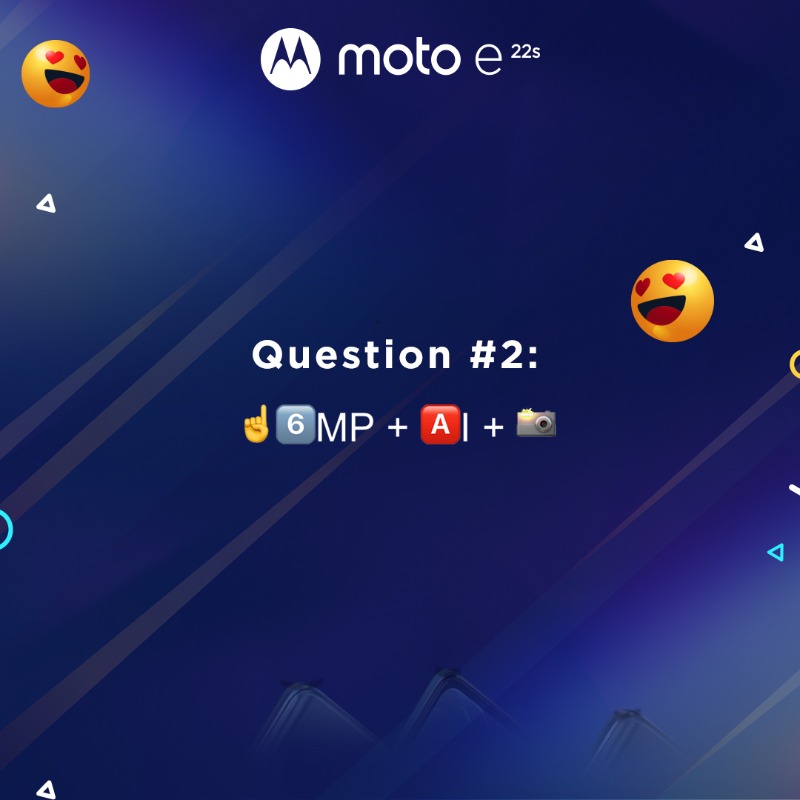 motorolaindia's tweet photo. #ContestAlert Find the spec that gets you incredible pictures with the #motoe22s by cracking these emojis. Put your answer in the comments using #motoe22s, tag 3 or more friends &amp; follow @motorolaindia. The right guess stands a chance to win #motoe22s! T&amp;C Apply.