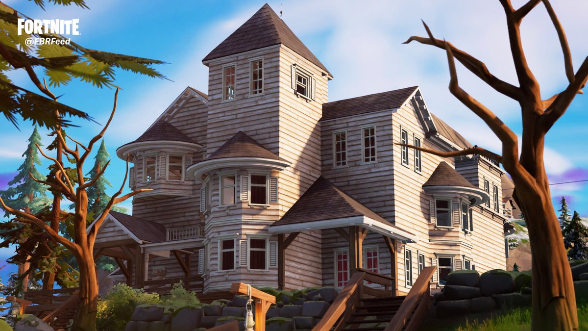 FortniteBR's tweet photo. A new Fortnitemares boss can be found in the house at Grim Gables! Defeat him to obtain his Mythic weapon. #Fortnite 

(📸 @FBRFeed) https://t.co/ZoH4out4Xm