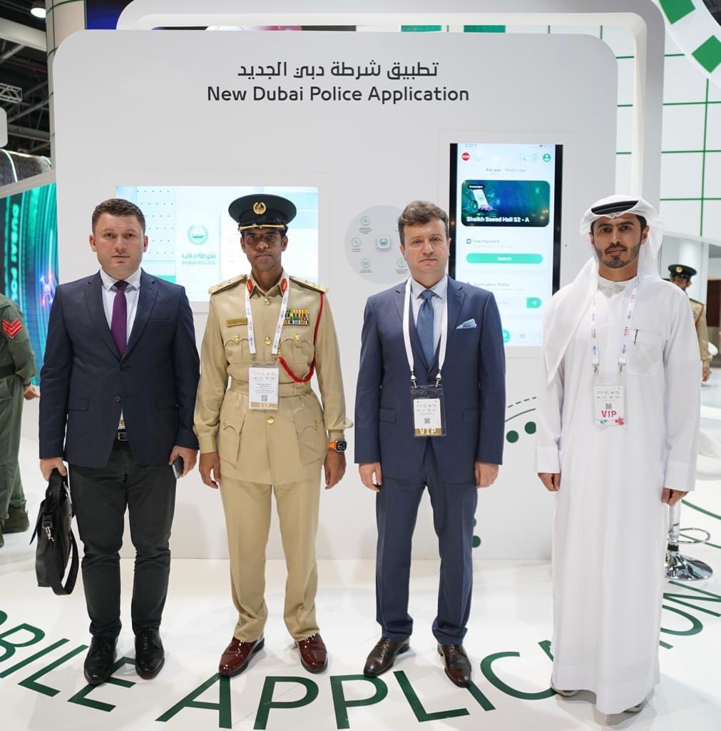 MKDinUAE's tweet photo. H.E. Abdulkadar Memedi, Ambassador of North Macedonia had the honor to visit the Dubai Police stand at the #GITEXGLOBAL 2022. Great impressions from the high-level preparedness of @DubaiPoliceHQ and technological advances complying with contemporary standards and future vision. https://t.co/pc2QQbwihB