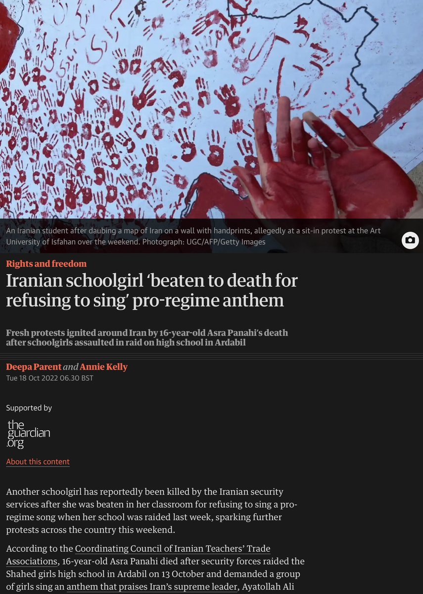 Reading this brings tears in the eyes, fury in the mind and heart, for the despicable barbarity of the Iranian security forces, who murder innocent girls, in the holiest place of all - schools where we create aspiration for young people - and do that in the name of religion.