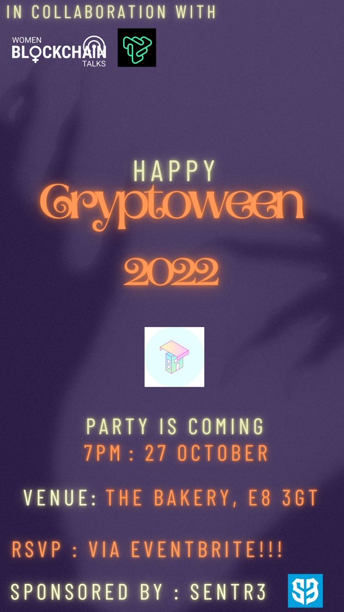 Lavinia D. Osbourne (@laviniaosbourne) on Twitter photo eventbrite.co.uk/e/thursdao-pre…
It has been 2 long yrs since the last #Cryptoween party, so <a href="/ThursdaoLondon/">ThursDAO</a> is bringing it back in collab with <a href="/TuesDAOeth/">TuesDAO</a> <a href="/ETHLDN/">Ethereum London</a> & <a href="/WiBTalks/">WiBT - Women in Blockchain Talks</a>
Sponsored by <a href="/Sentr_3/">Sentr3</a>
When: 27 Oct, 7pm
Where: <a href="/TheBakeryLDN/">The Bakery</a>
Free event! Tickets are limited!
C U there! eventbrite.co.uk/e/thursdao-pre…
It has been 2 long yrs since the last #Cryptoween party, so <a href="/ThursdaoLondon/">ThursDAO</a> is bringing it back in collab with <a href="/TuesDAOeth/">TuesDAO</a> <a href="/ETHLDN/">Ethereum London</a> & <a href="/WiBTalks/">WiBT - Women in Blockchain Talks</a>
Sponsored by <a href="/Sentr_3/">Sentr3</a>
When: 27 Oct, 7pm
Where: <a href="/TheBakeryLDN/">The Bakery</a>
Free event! Tickets are limited!
C U there!