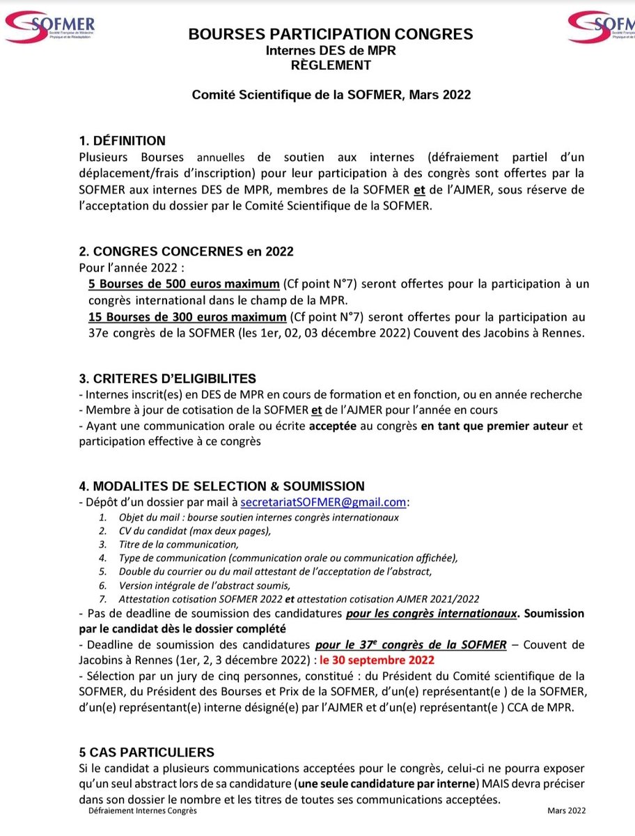 SOFMERofficiel's tweet photo. 🗣️ encore quelques jours pour soumettre votre demande:
1️⃣ #bourse #participation #congres 🚅✈️🏢
2️⃣ votre #candidature au contest #sofmer #MT180S si vous êtes professionnel d'une discipline issue des #sciences de la #readaptation ou #MPR 🚀🥼
⏳ extension deadline 31/10/2022 https://t.co/tU4JaPL6cx
