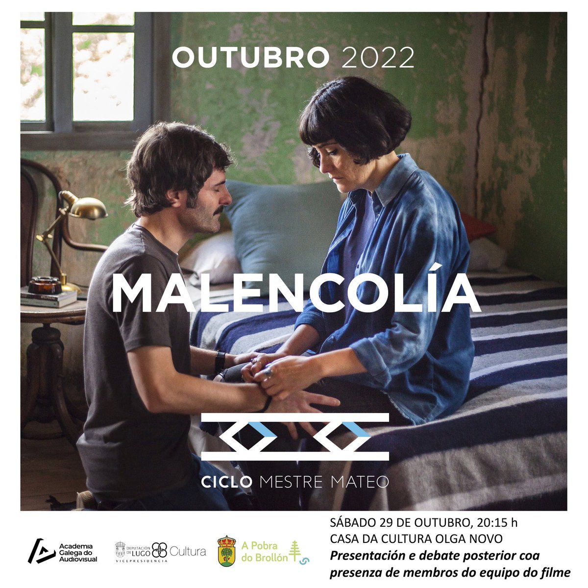 📽🍿Continúa o #CicloMestreMateo cunha proxección especial. O sábado 29 poderemos ver @Malencolia coa gran sorte de contar coa presenza de membros do equipo do filme. O ciclo é posible grazas á <a href="/AcademiaGalegaA/">Academia Galega do Audiovisual</a> en colaboración coa <a href="/vicedepulugo/">Vicepresidencia. Deputación de Lugo</a> e co noso Concello <a href="/APobra/">Concello A Pobra do Brollón</a>.