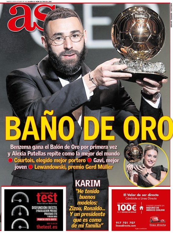 ¿Os imagináis que un jugador español ganara su segundo balón de oro y le pusieran la foto pequeña en la portada?