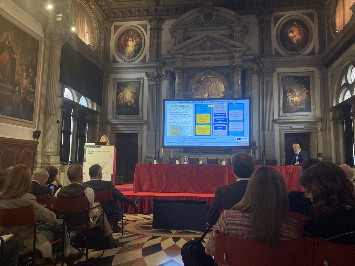 MercatorOcean's tweet photo. 2nd day of the #sealevelriseconference, J. Staneva @HereonHelmholtz discusses complex threats to estuaries, and how the #DigitalTwinOcean #EDITO will help to run what-if scenarios on floods, droughts etc and impacts of potential nature based solutions. https://t.co/MD90aYPiAq