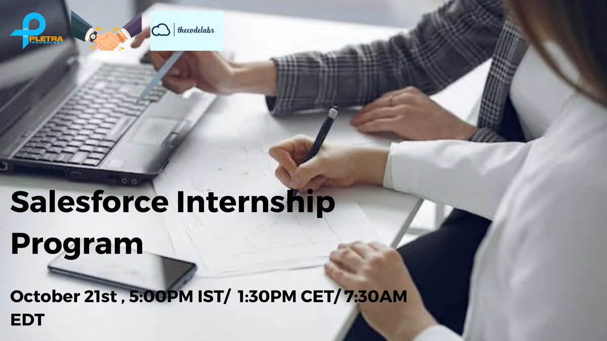 Pletratech1's tweet image. PletraTech proud to collaborate with theCodeLabs to launch an internship program for energetic and talented candidates (2020 pass out onwards Candidates) in partnership with theCodeLabs.

Register here to attend this session bit.ly/3dPk8Vw

#pletra #sfdctraining