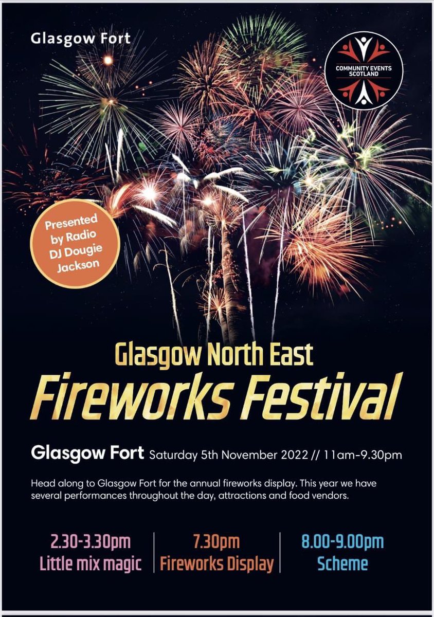 stefanie_ces's tweet photo. Glasgow Northeast Fireworks Festival will be hosted by Community Events Scotland and follows a successful event in 2019.

ℹ️ For further information in relation to the event, please visit

https://t.co/D5WesKvF3q
#fireworks #display #glasgow #safety #bringingpeopletogether https://t.co/KpTxeFEBXn