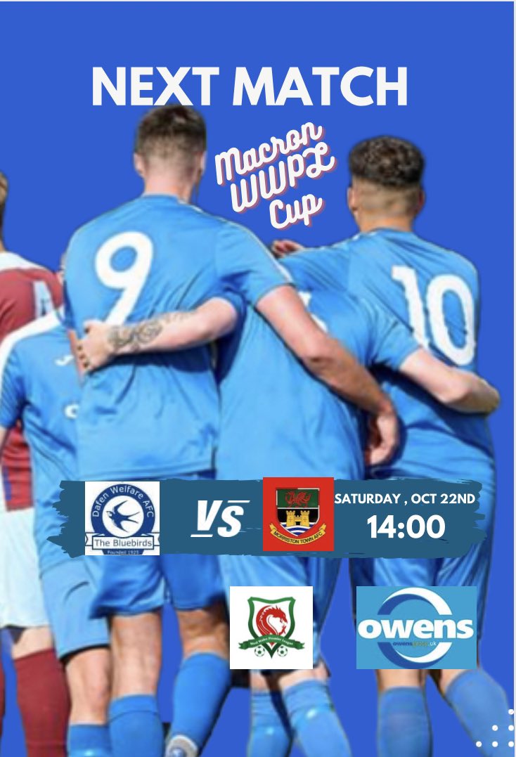 dafenafc's tweet photo. Weekend fixtures
Top 2 teams in the league face each other in 1st round of cup. Should be a cracker.
1sts v @Morriston_Town Macron WWPL Cup Home
2nds v @CPDDrefach Away
3rds v @TrostreAFC Darch Cup Away
#wawba
@PremierWales https://t.co/NOTSToyMgL