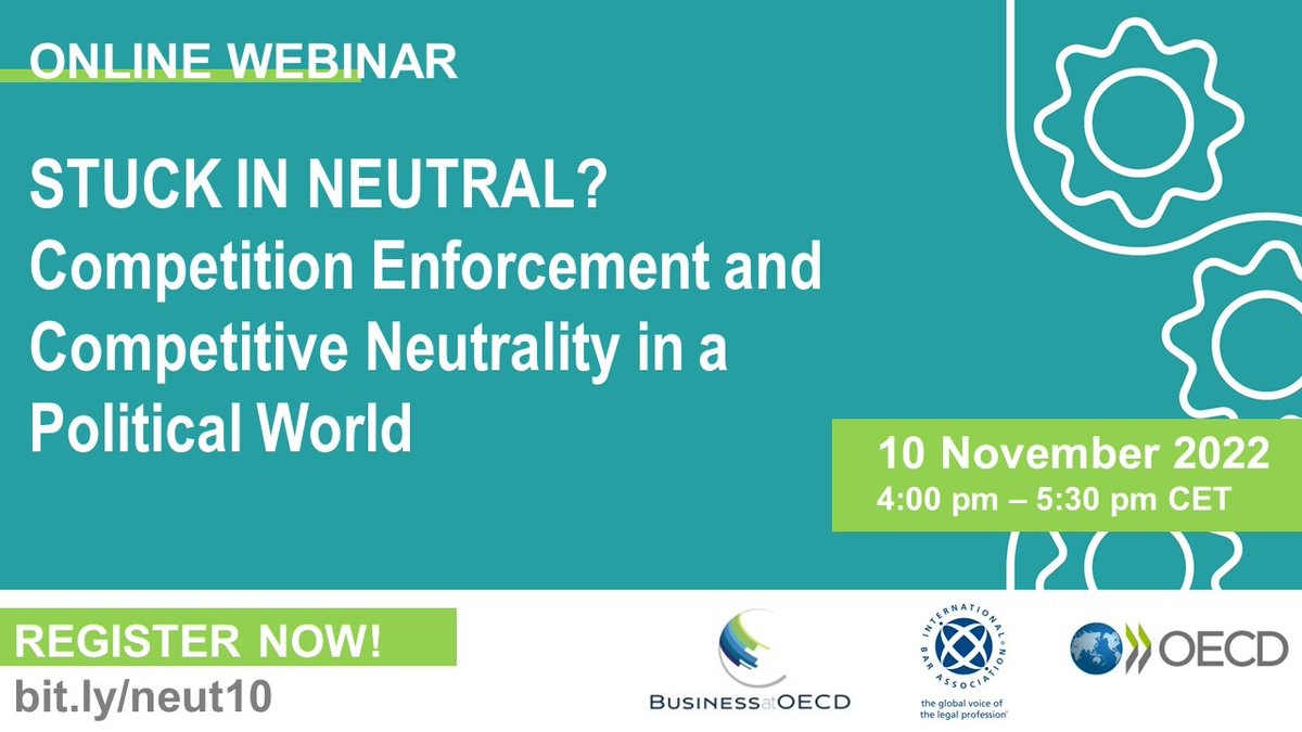 OECD_BizFin's tweet photo. [ONLINE EVENT] Stuck in neutral? Competition Enforcement and #competitiveneutrality in a political world!

🗓️10 November 2022
🕓 4.00 - 5.30 pm CET

🅡🅔🅖🅘🅢🅣🅔🅡 now➡️https://t.co/5r8ymkxsqI 

More #OECDcomp work on the topic⤵️ https://t.co/I1wsi9Mbtr https://t.co/mu9Jbt1M2A