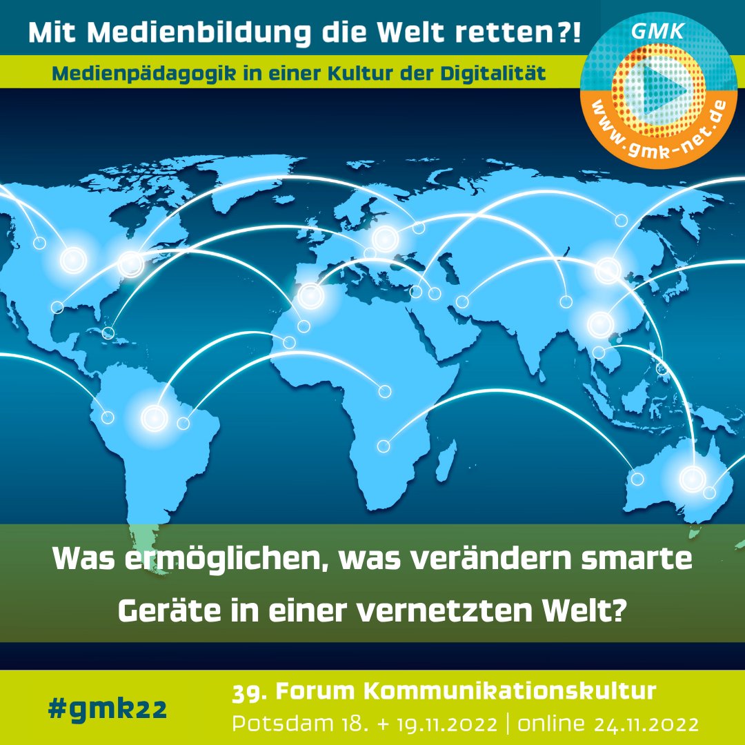 39. Forum Kommunikationskultur #MitMedienbildungdieWeltretten?! - Medienpädagogik in einer Kultur der Digitalität

Was ermöglichen, was verändern smarte Geräte in einer vernetzten Welt?

Diskutiert mit! #gmk22

gmk-net.de/veranstaltunge…