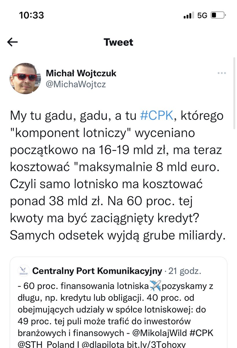 Nie wszyscy muszą się znać na finansowaniu procesów inwestycyjnych. Chodzi o finansowanie długiem zaciągniętym PRZEZ SPÓŁKĘ a nie przez Rzeczpospolitą Polską. Odsetki z długu spłacane będą z dochodów #CPK, a nie z podatków.