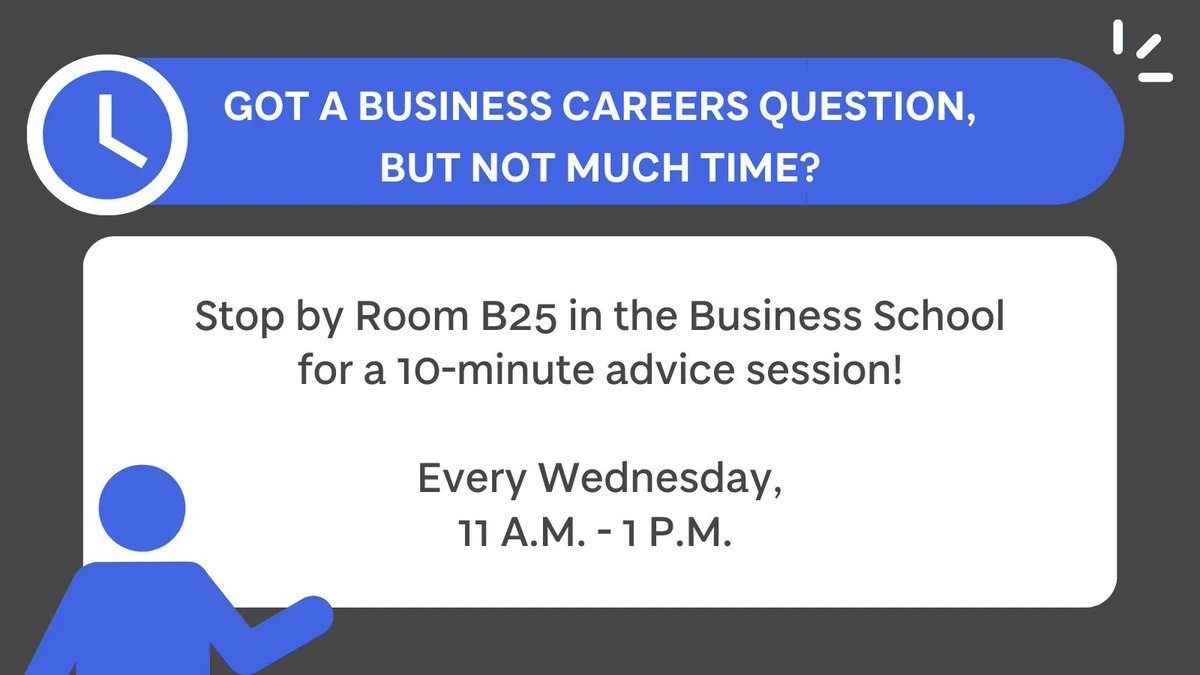 Are you a business student? Have a few careers questions that need answering? Stop by Room B25, 11:00-13:00 every Wednesday, for a specialised Quick Queries session- No booking needed! Find out what more we can do for you at buff.ly/3w4OKHb #ExploreDevelopConnect