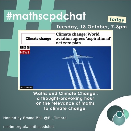 mathscpdchat's tweet image. Discover interesting ways in which students can use maths to explore Climate Change issues!

Join a combined #mathscpdchat and #CoreMathsChat TONIGHT at 7-8 pm.

Discuss ideas with the host Emma Bell, @El_Timbre, and others!