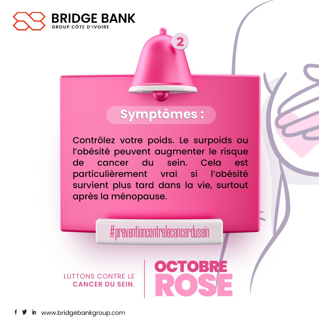 BridgeBankGroup's tweet photo. #B_way_Of_Life
#OctobreRose 🌹
Luttons contre le cancer du sein.
#ConnectonsNosAmbitions
#BridgeBankGroupCI https://t.co/lb4xm6HkGQ