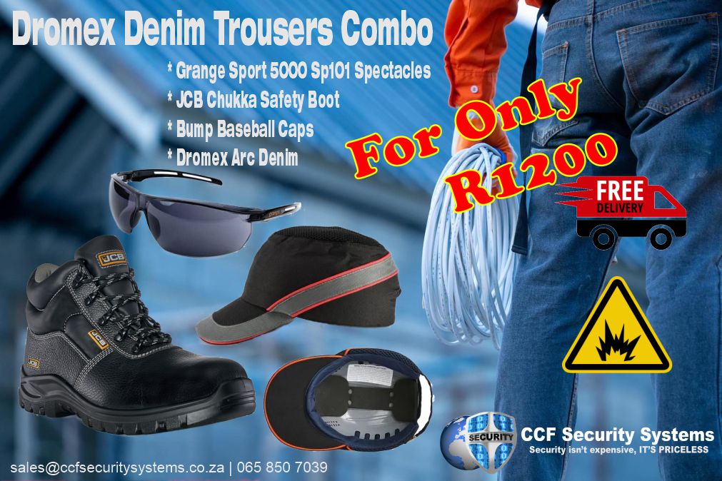ccf_security's tweet photo. Dromex Denim Trousers Combo - For only R1200 (incl. delivery)
* Grange Sport 5000 Sp101 Spectacles
* JCB Chukka Safety Boot
* Bump Baseball Caps
* Dromex Arc Denim
Contact us at 065 850 7039 or sales@ccfsecuritysystems.co.za for more info or to place your order. https://t.co/kLX7ZIMsdI