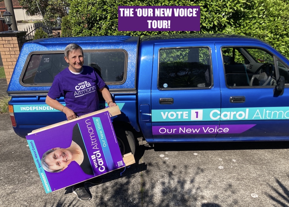 'Tammy' the 1996 Hilux has been clocking up some kms - she's loving it! - and we're on the road again tomorrow to Portland. Remember, TOOT if you see the UTE! #hittingtheroad #campaign2022 #purplepower💜
