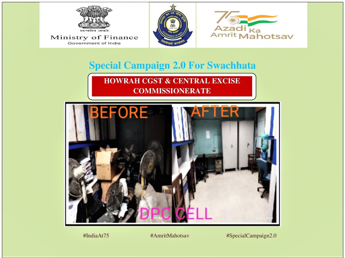 CgstHowrah's tweet photo. As a part of ongoing 
#Special Campaign2.0 
#Swachh Bharat 2022 
@CgstHowrah ensuring Swachhta in Office premises by indentification of cleaniness site. https://t.co/beh1xnXU27