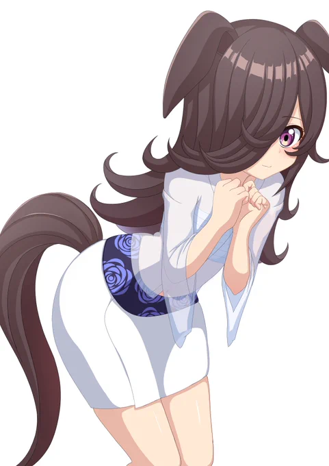 #ウマ娘 #ライスシャワー#100人激かわライスシャワー91人目の「上に行衣とサラシ、下に湯文字を着た(滝行スタイル)ライスシャワー」を少し描きかえて背景なしバージョンを作りました! 