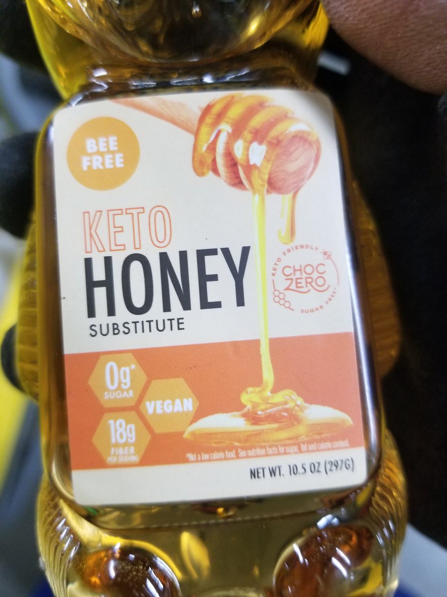 EmeritheC's tweet image. What the hell is this!? Sugar free honey that has 45 calories/serving? Vegan? I&apos;m pretty sure normal honey doesn&apos;t contain any meat or dairy.