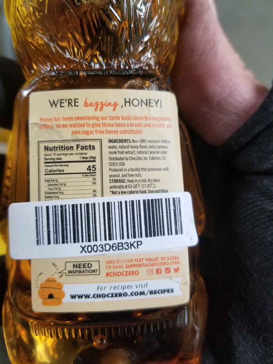 EmeritheC's tweet image. What the hell is this!? Sugar free honey that has 45 calories/serving? Vegan? I&apos;m pretty sure normal honey doesn&apos;t contain any meat or dairy.