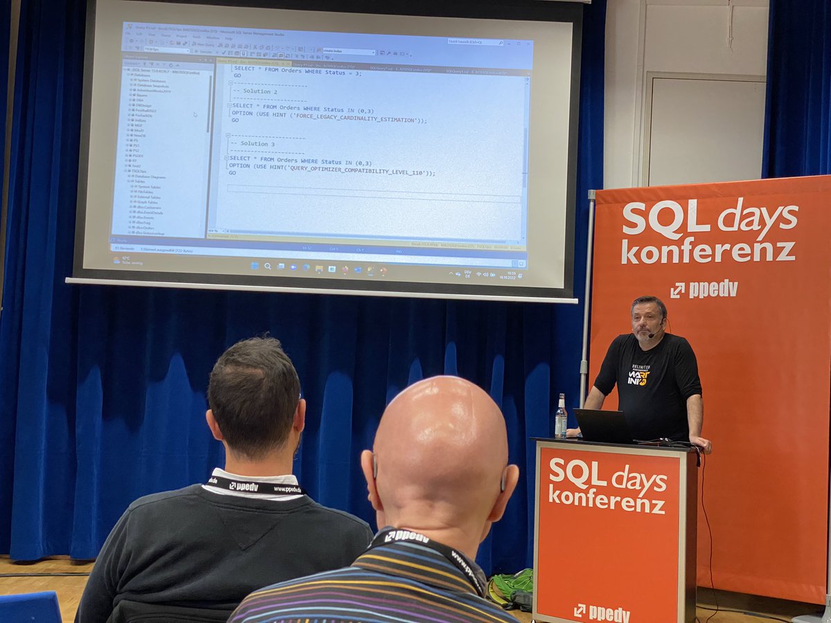 MEhrenmueller's tweet photo. @milossql talking about how to improve performance by rewriting a query
#SQLdays https://t.co/2Jnp54XFjZ